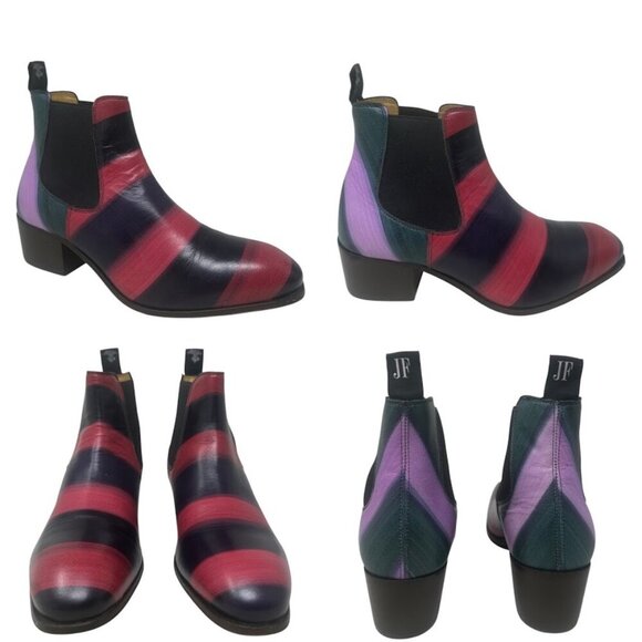 Rare John Fluevog Cairo 2.0 Striped Chelsea Ankle Boots Size 8 Boho Art to Wear - Picture 11 of 12